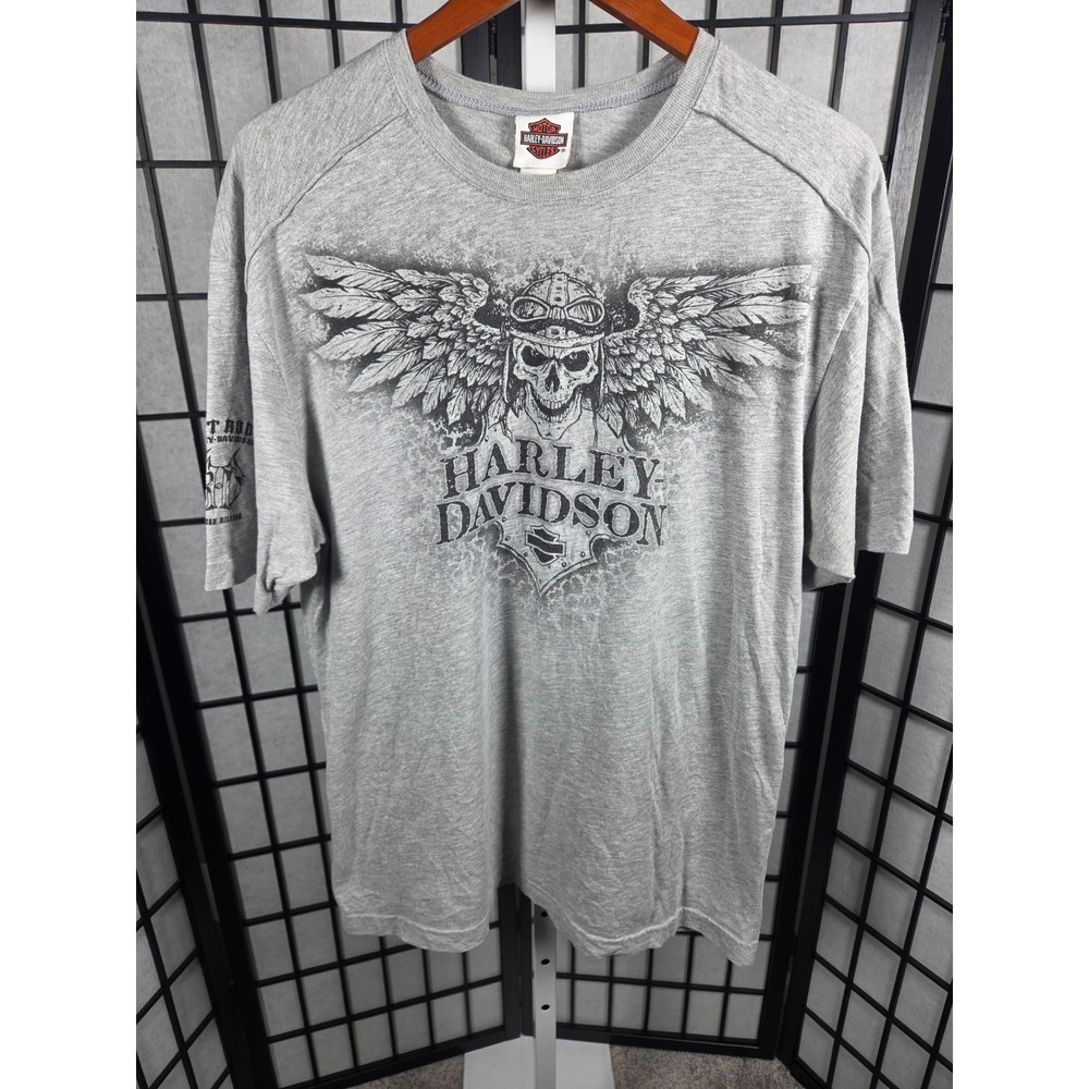 Harley-Davidson Hot Rod Muskegon Michigan Skull Winged Gray T-Shirt Large